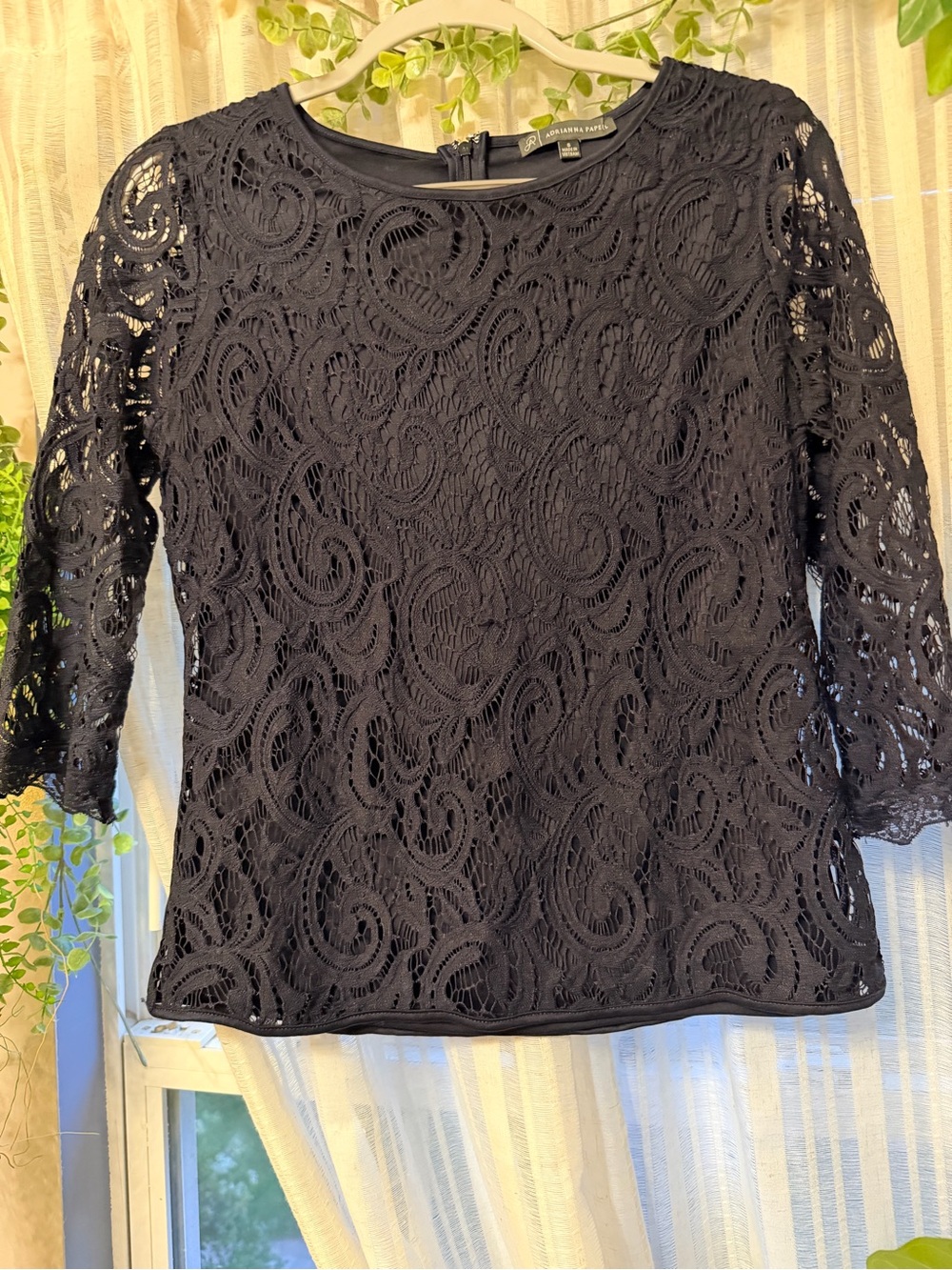 Adrianna Papell blue Lace 3/4 Sleeve Women's Top -